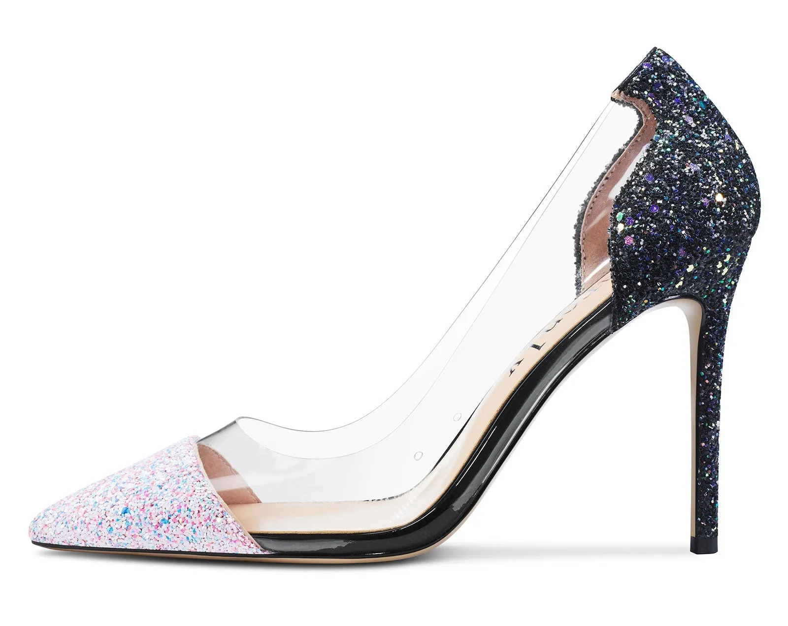 DearOnly Women's High Heels Transparent Clear Pumps Slip On Sexy Pointed Toe Stilettos 4 Inch Colorful Glitter Heel