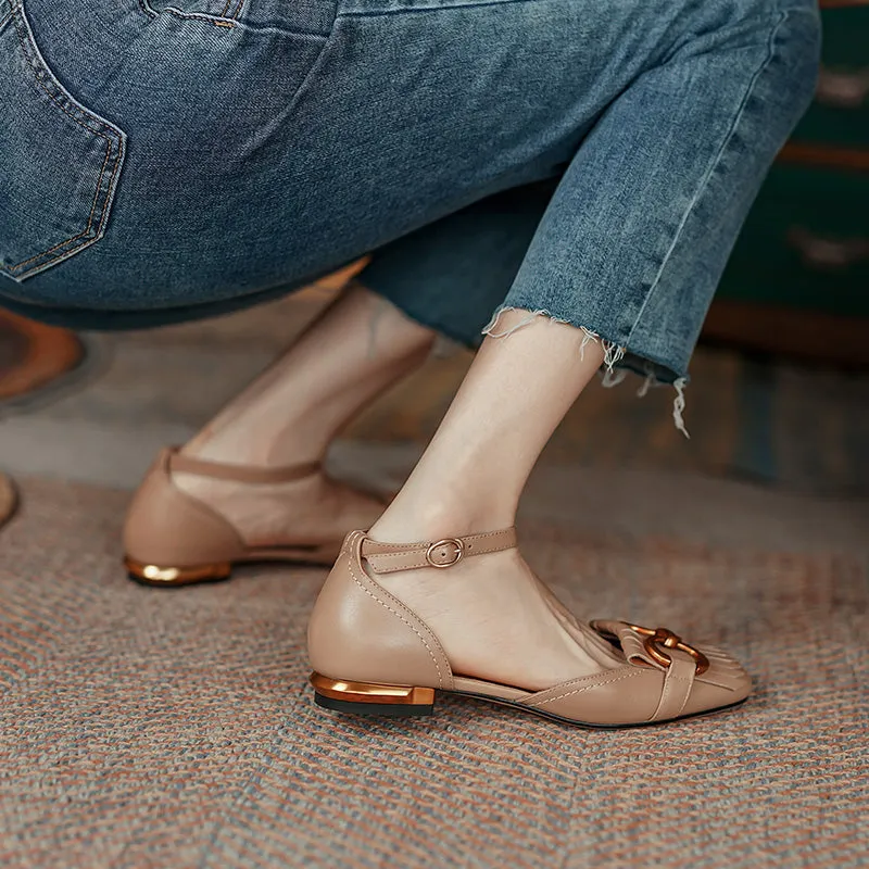 Drew Handmade Ankle Strap Flats with Tassel