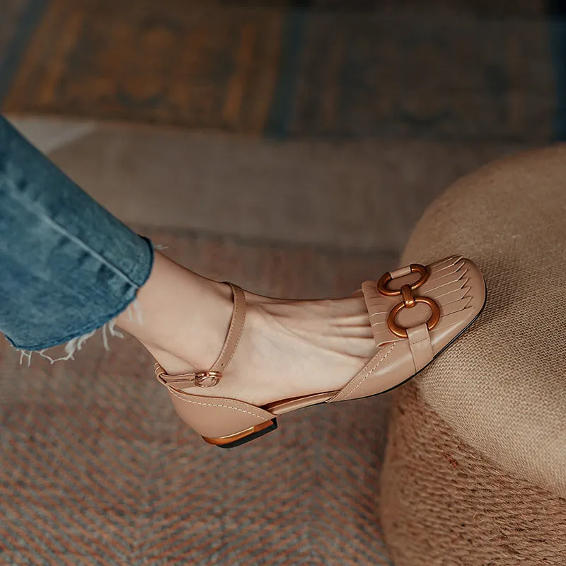 Drew Handmade Ankle Strap Flats with Tassel