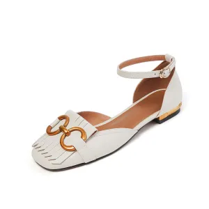 Drew Handmade Ankle Strap Flats with Tassel