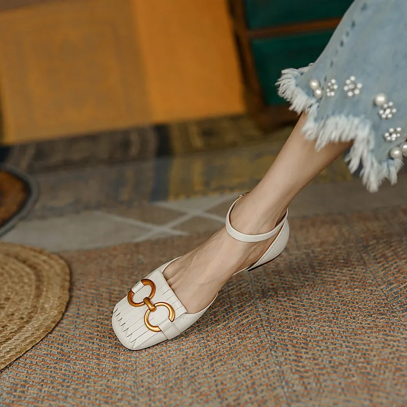 Drew Handmade Ankle Strap Flats with Tassel