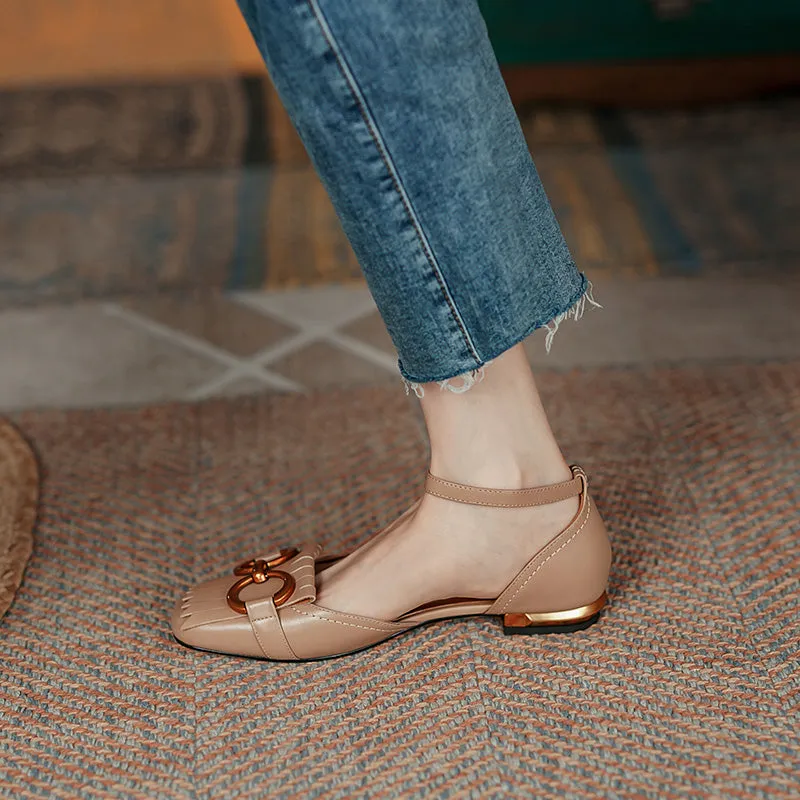 Drew Handmade Ankle Strap Flats with Tassel