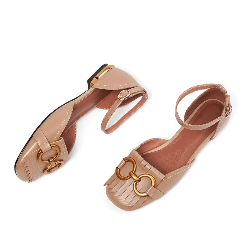 Drew Handmade Ankle Strap Flats with Tassel
