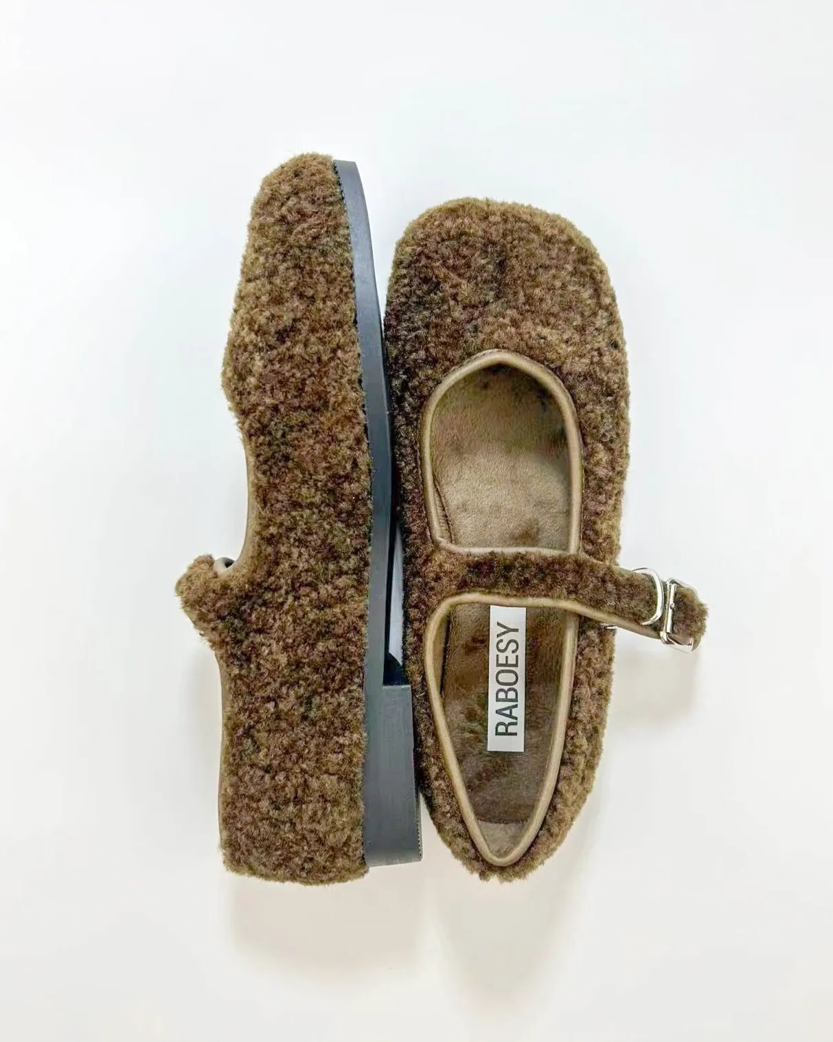 Faux Plush Tabi Mary Jane Flats