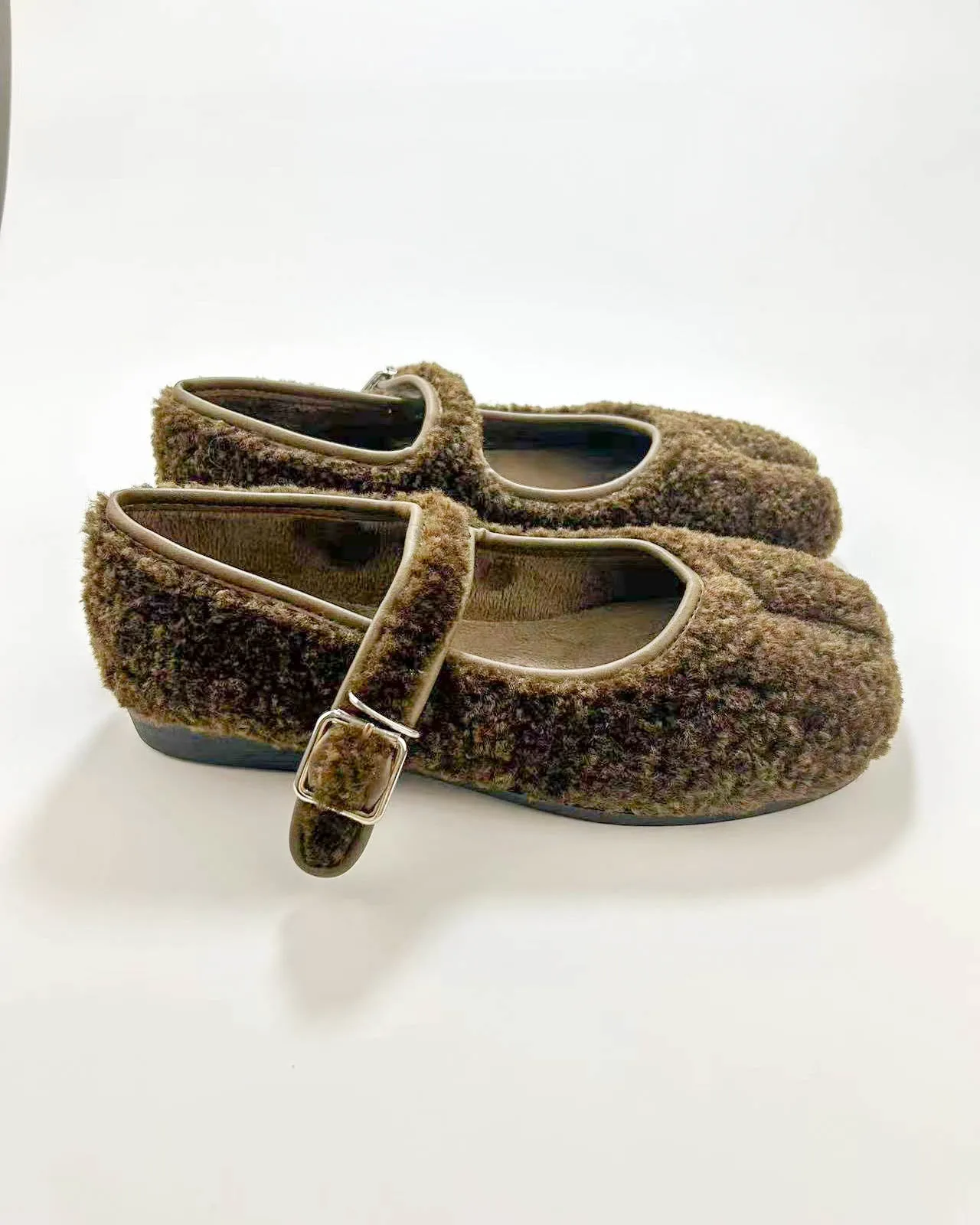 Faux Plush Tabi Mary Jane Flats