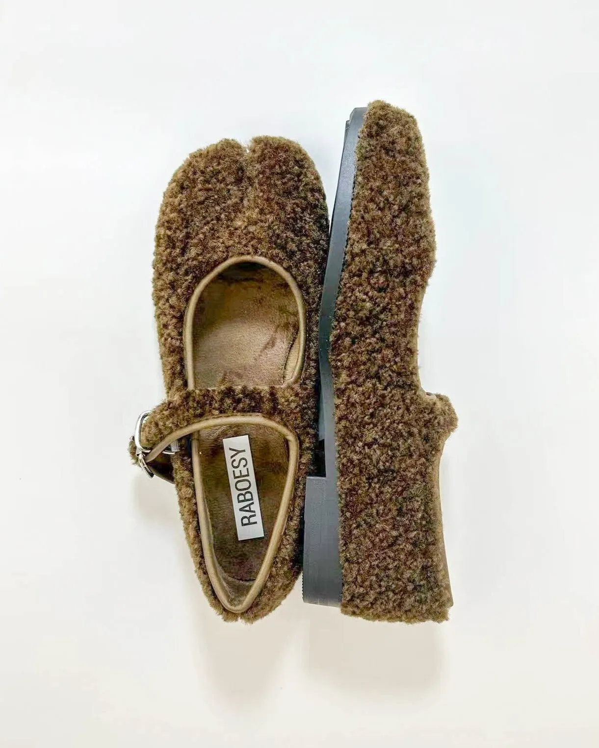 Faux Plush Tabi Mary Jane Flats