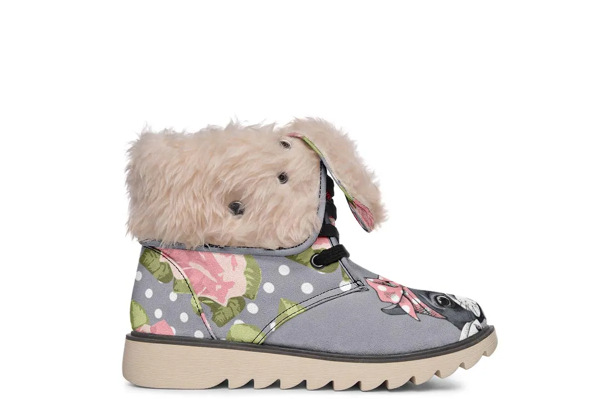 Floral Boston Terrier Pink Polar Vibe Boots
