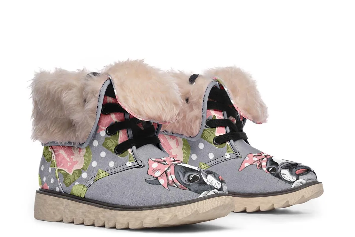 Floral Boston Terrier Pink Polar Vibe Boots