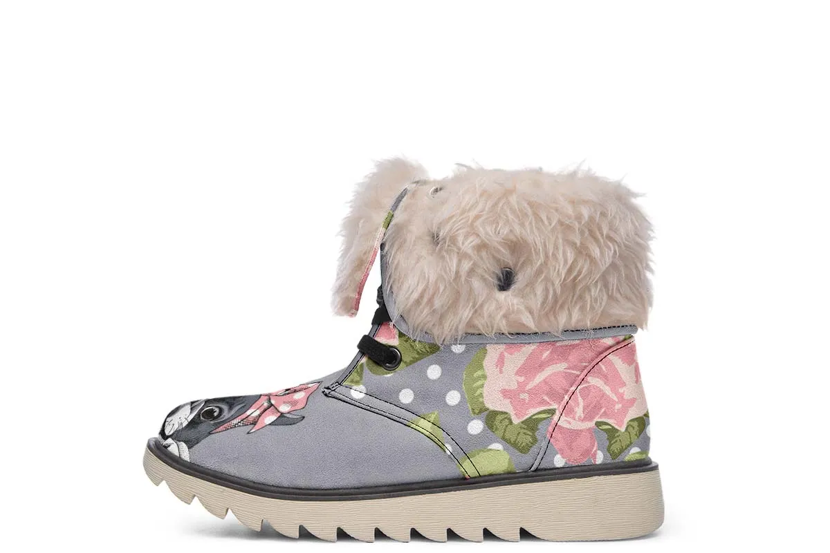 Floral Boston Terrier Pink Polar Vibe Boots