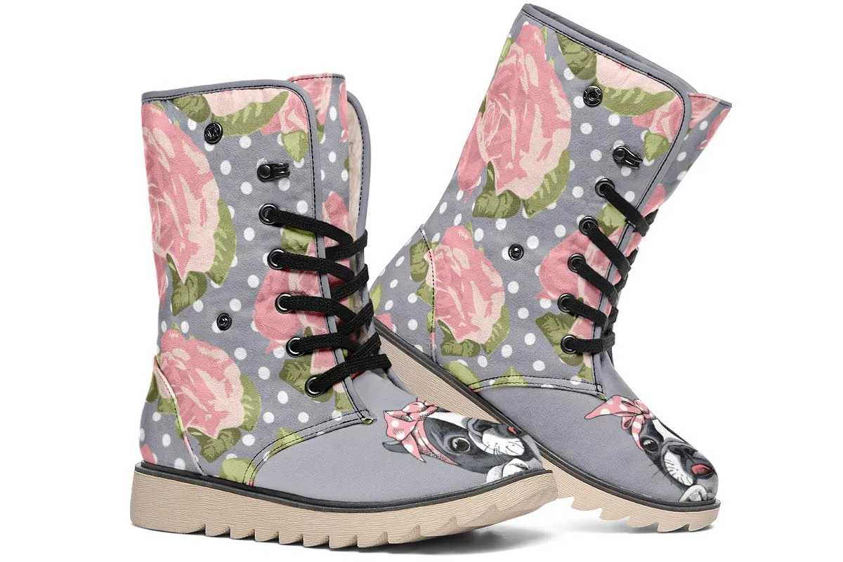Floral Boston Terrier Pink Polar Vibe Boots