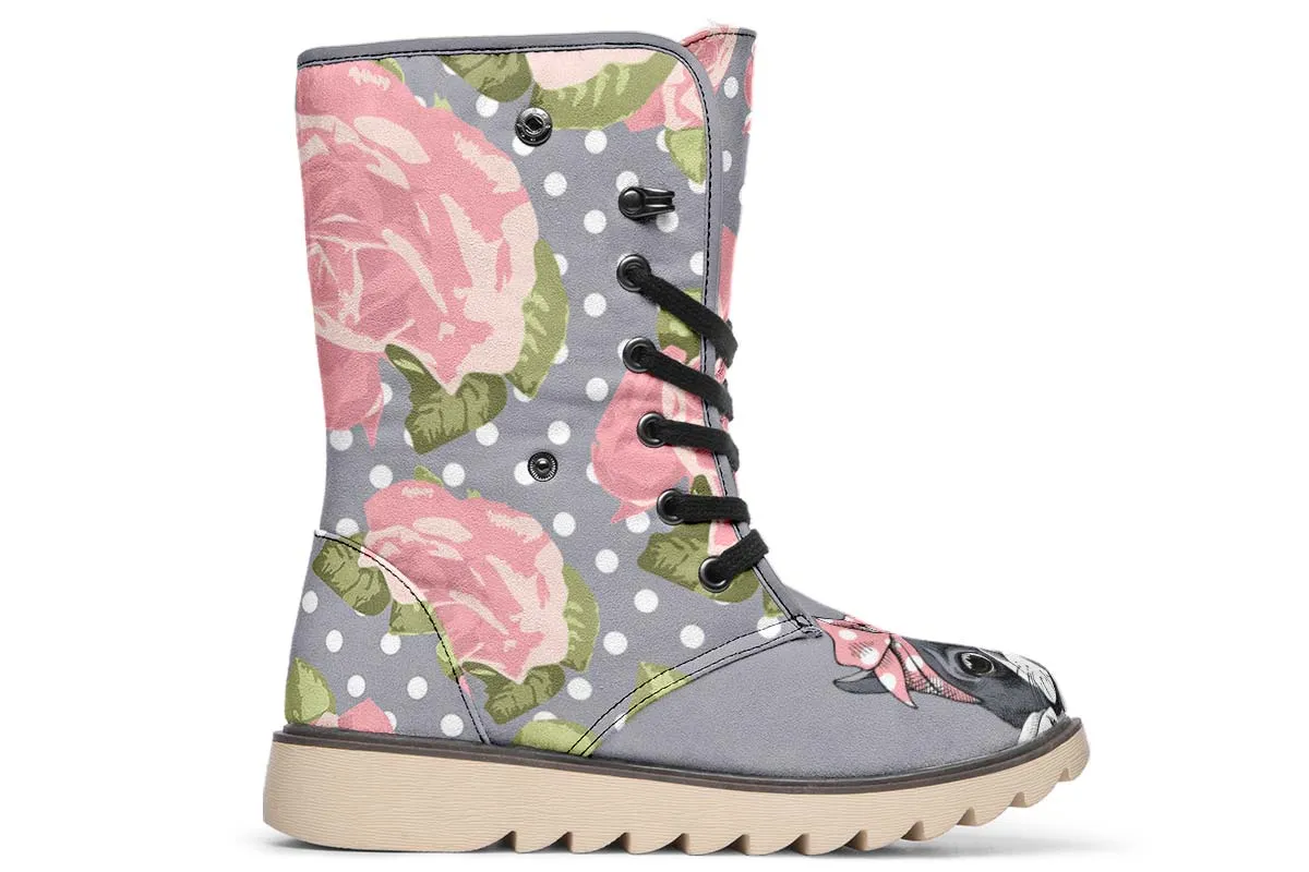Floral Boston Terrier Pink Polar Vibe Boots