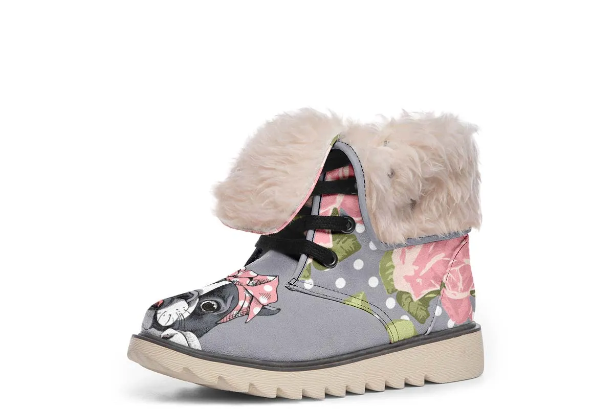 Floral Boston Terrier Pink Polar Vibe Boots