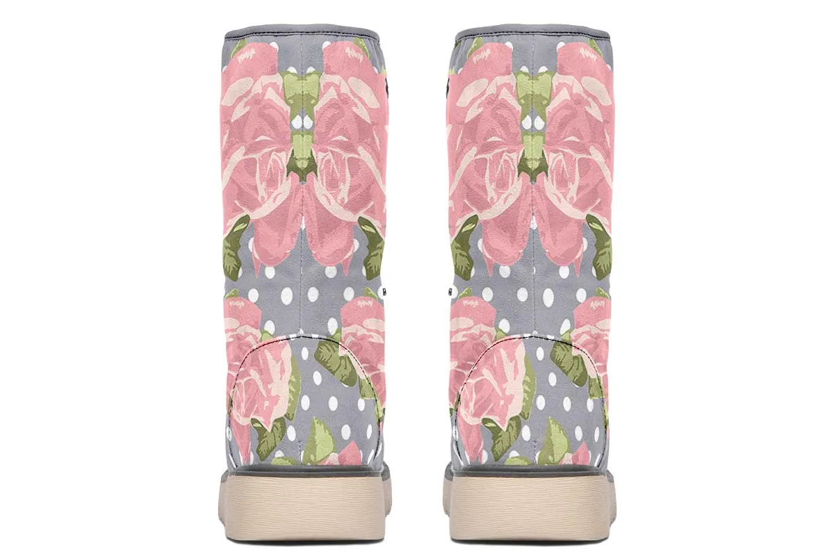 Floral Boston Terrier Pink Polar Vibe Boots