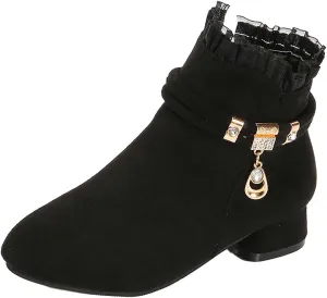 Girls Dress Boots Ankle Boots for Girls Short Boots Girls Toddler Ankle Boots Low Chunky Heel Side Zipper Dress Booties
