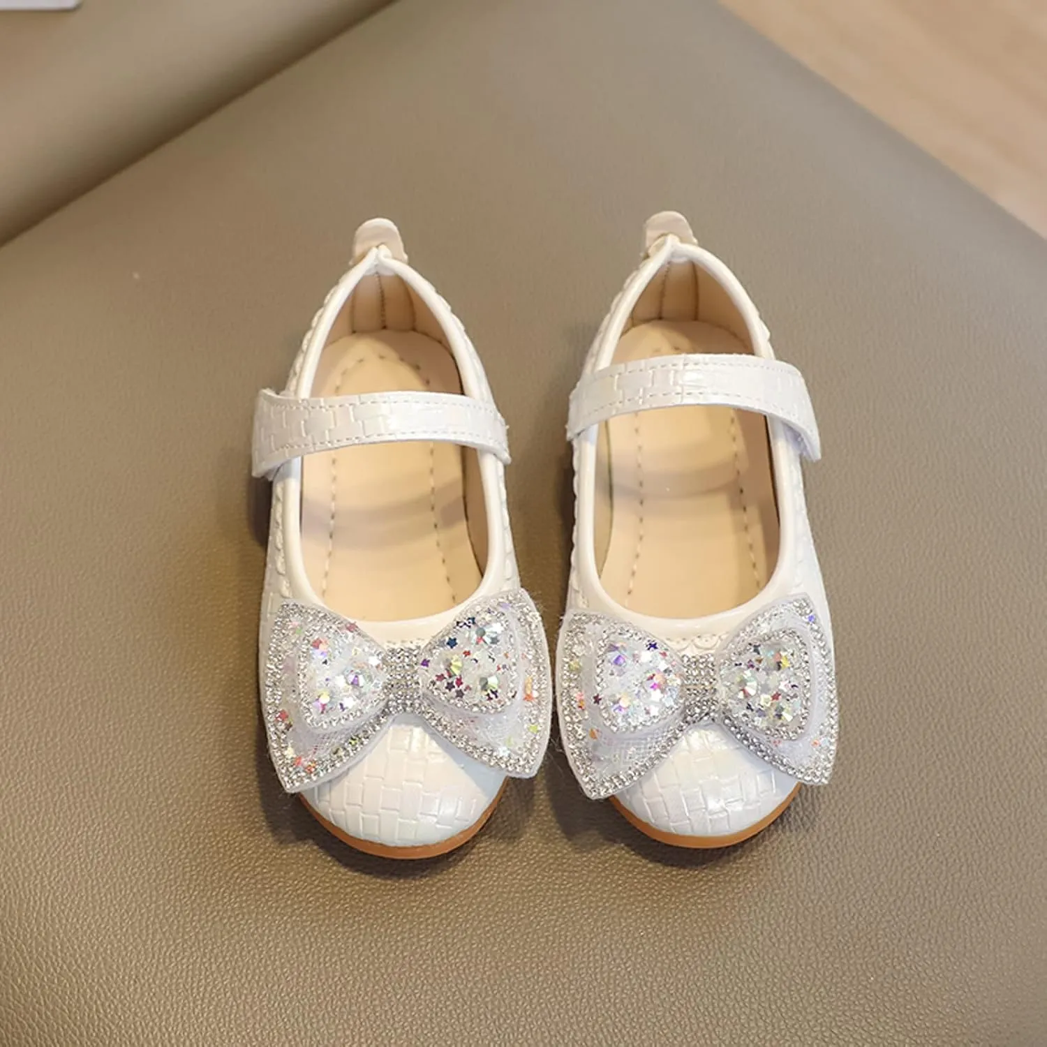 Girls Dress Shoes Glitter Bow Flower Wedding PartFlat Slip On Ankle Strap Sandal Marry Jane Shoes for Toddler