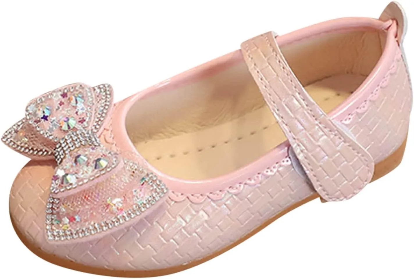 Girls Dress Shoes Glitter Bow Flower Wedding PartFlat Slip On Ankle Strap Sandal Marry Jane Shoes for Toddler