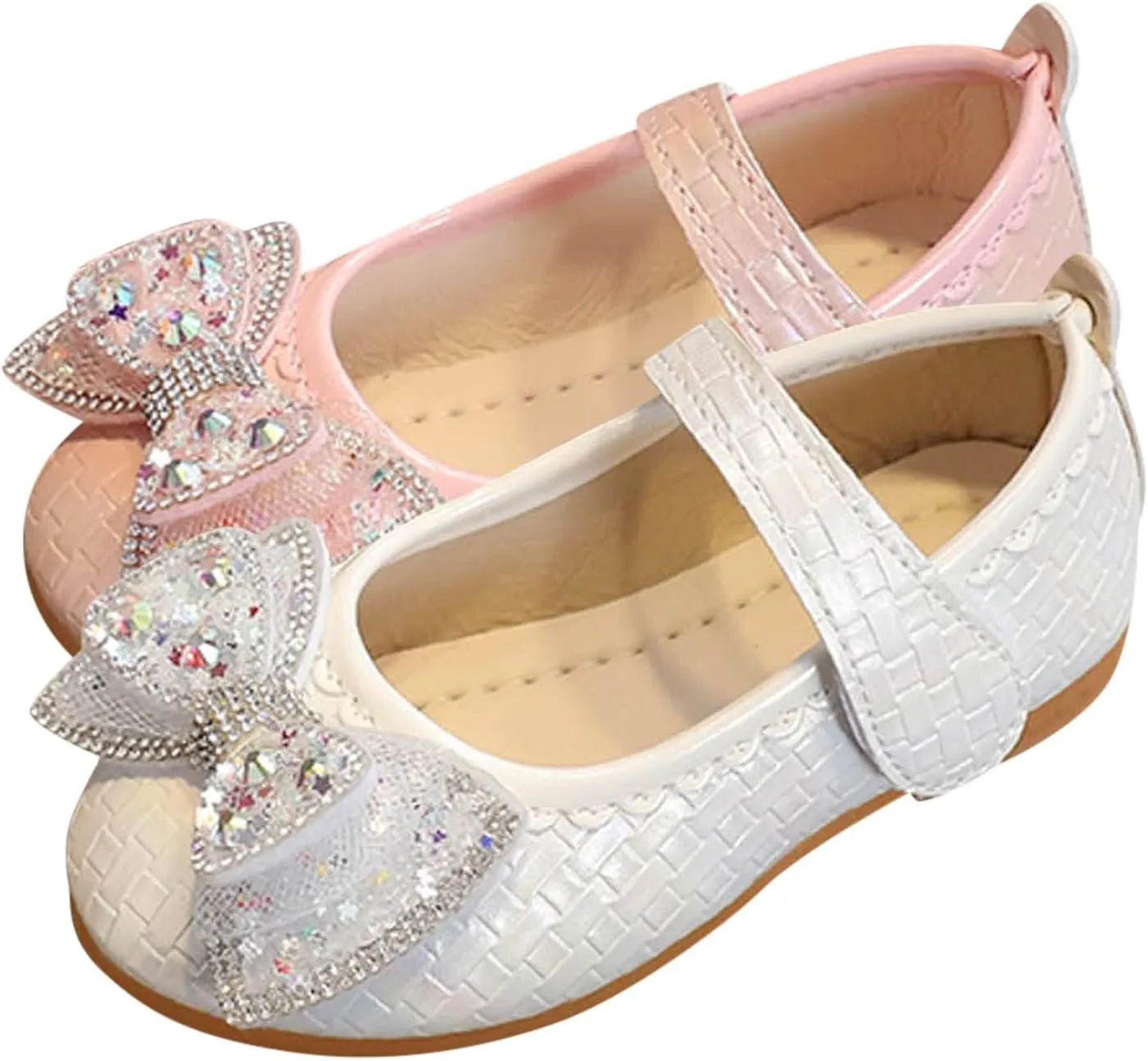 Girls Dress Shoes Glitter Bow Flower Wedding PartFlat Slip On Ankle Strap Sandal Marry Jane Shoes for Toddler