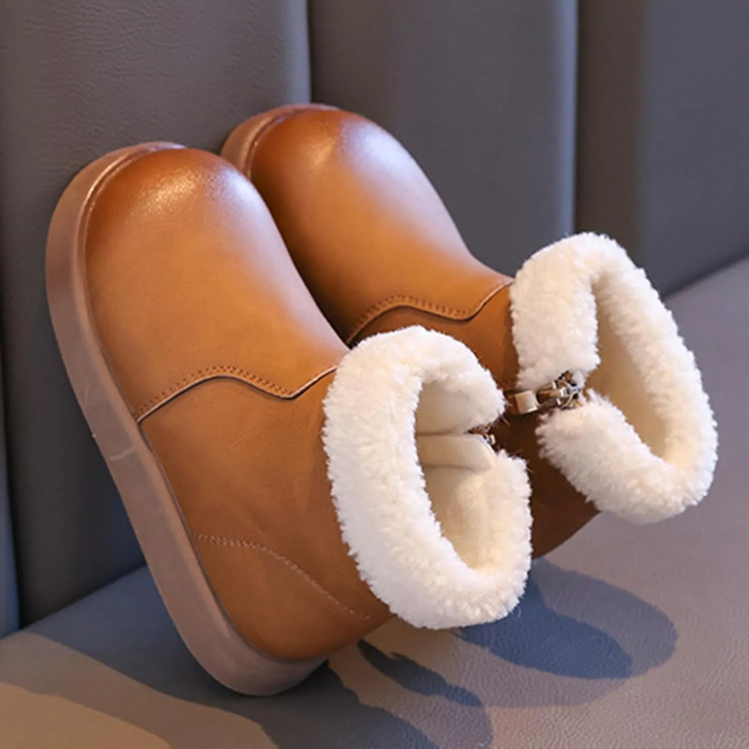 Girls Fuzzy Warm Short Boots with Furry Faux Fr ining Winter Thick Bootie Shoes for Toddler Little/Big Kids