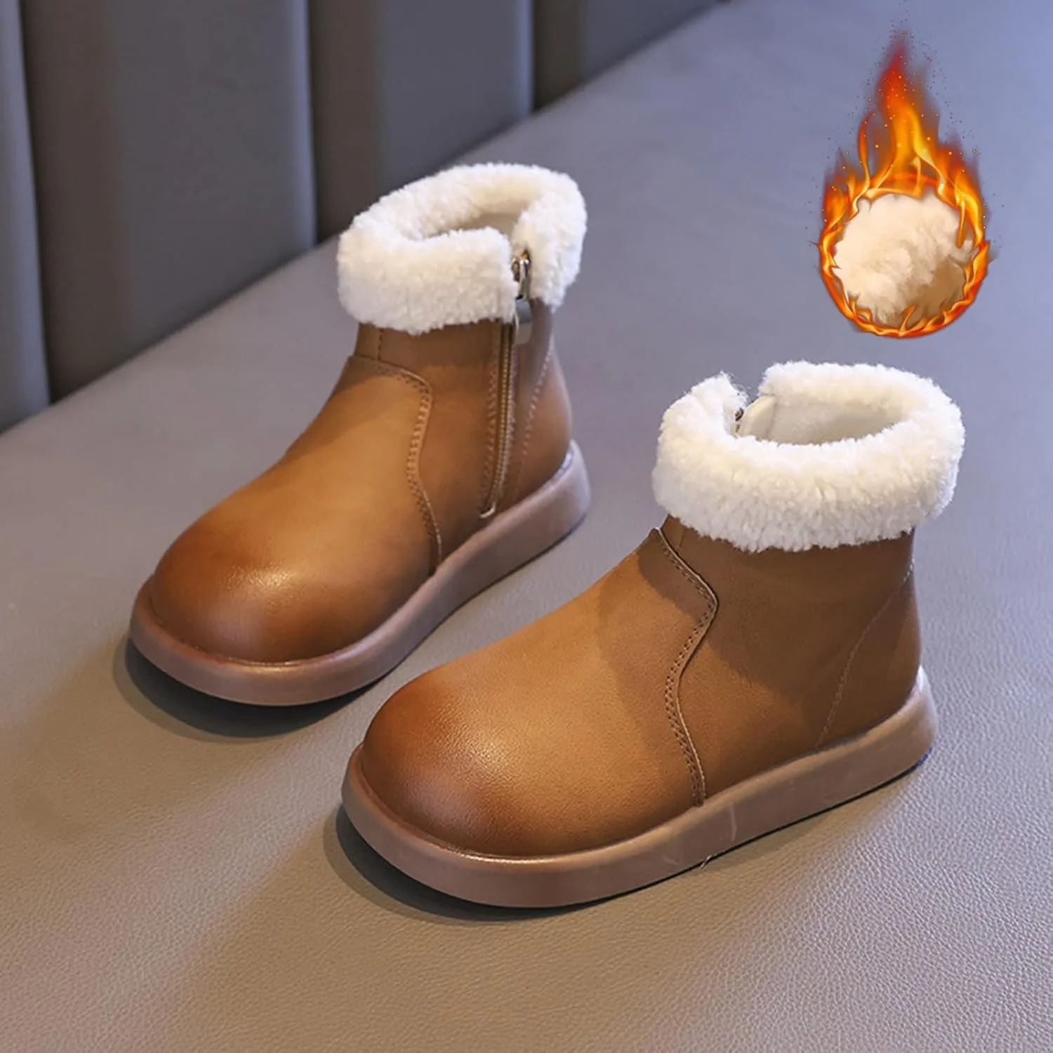 Girls Fuzzy Warm Short Boots with Furry Faux Fr ining Winter Thick Bootie Shoes for Toddler Little/Big Kids