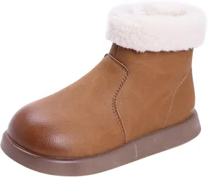 Girls Fuzzy Warm Short Boots with Furry Faux Fr ining Winter Thick Bootie Shoes for Toddler Little/Big Kids