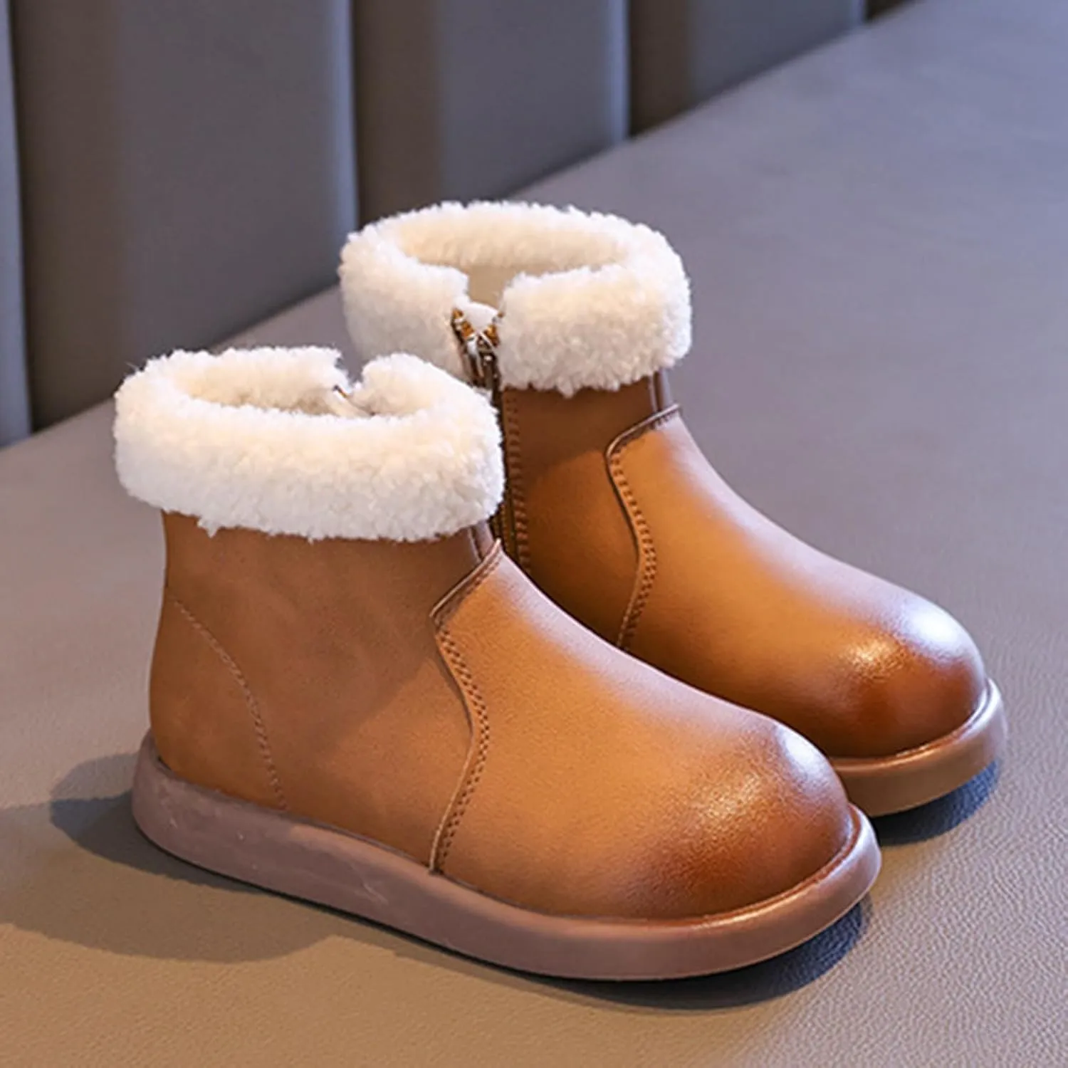 Girls Fuzzy Warm Short Boots with Furry Faux Fr ining Winter Thick Bootie Shoes for Toddler Little/Big Kids