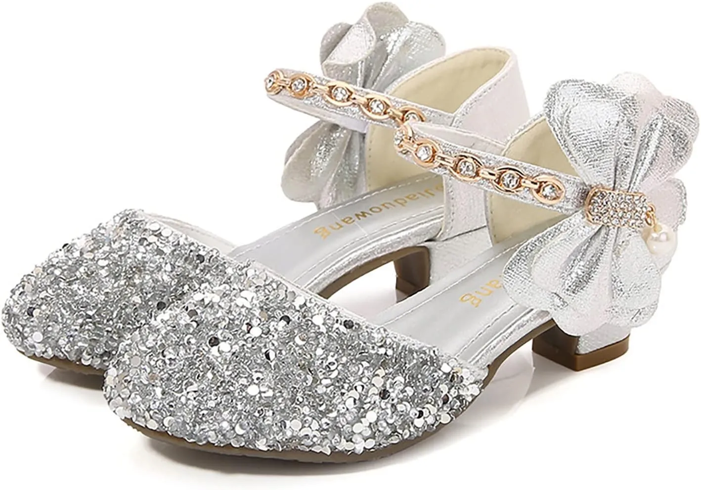 Girls Glitter Dress Shoes Mary Jane Princess Flats Low Heels Flower Wedding Party Footwear for Little/Big Kids