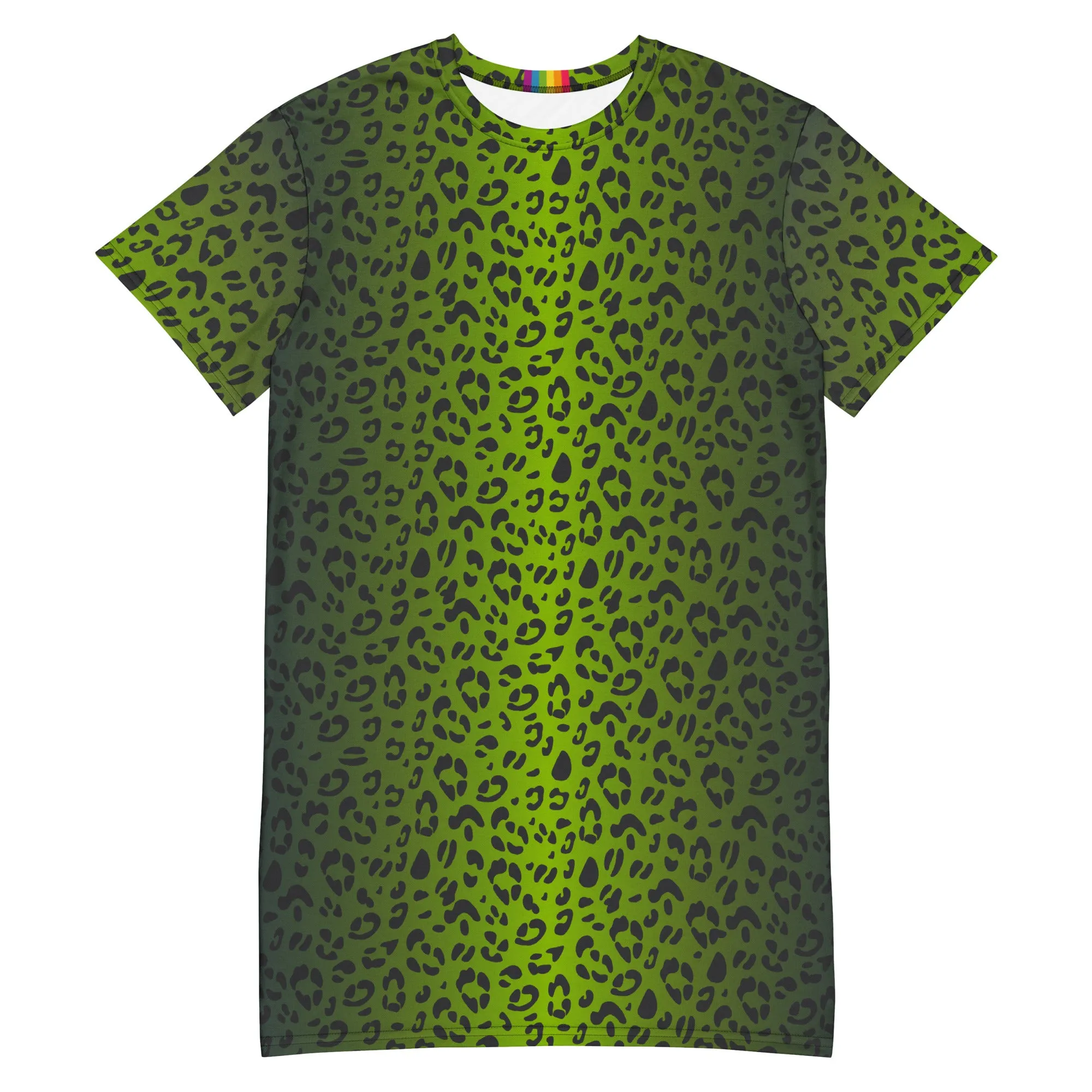 Green Leopard Print T-shirt Dress