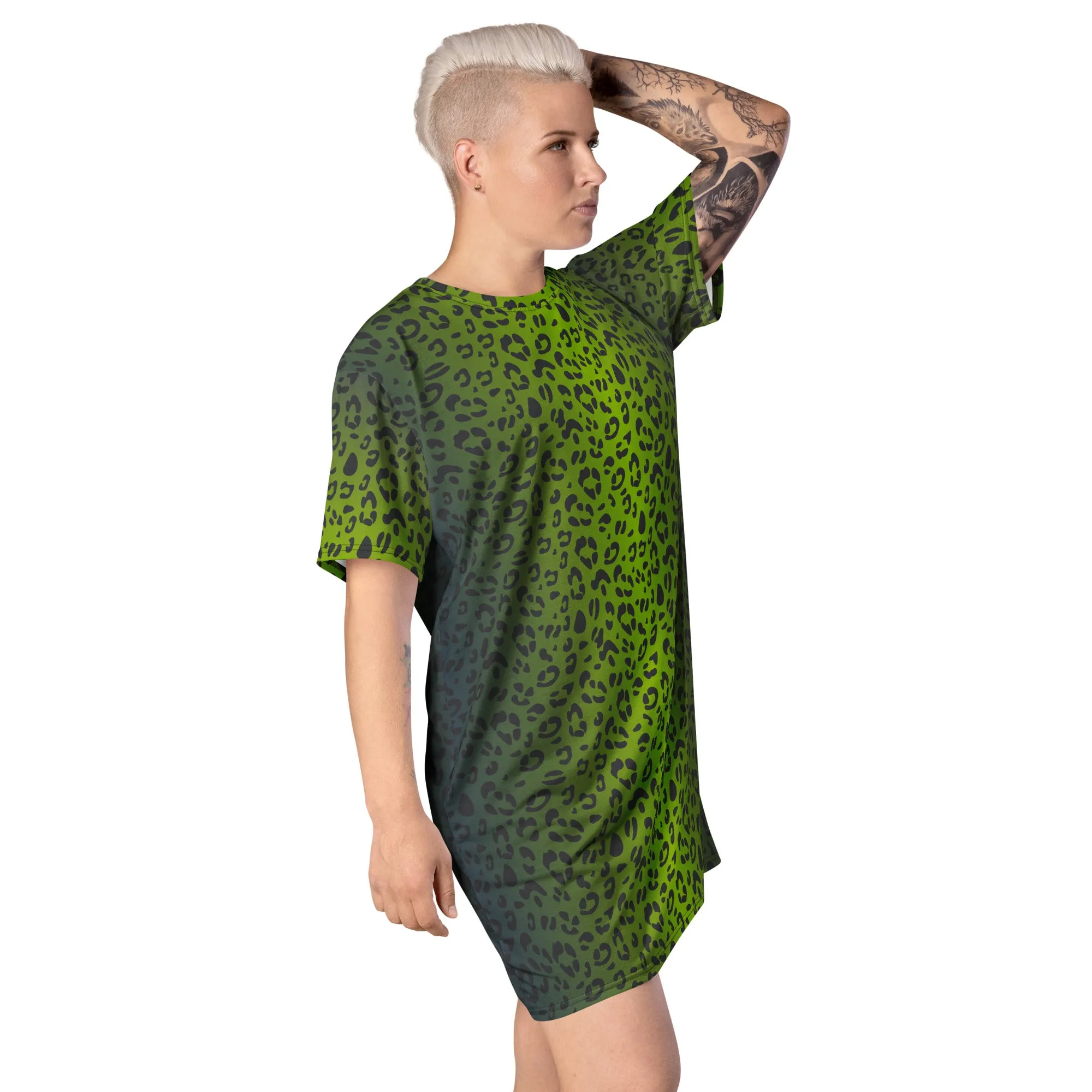 Green Leopard Print T-shirt Dress