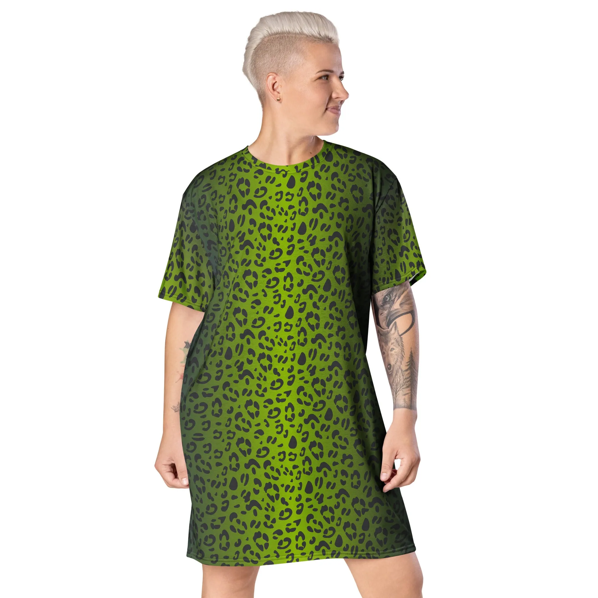 Green Leopard Print T-shirt Dress