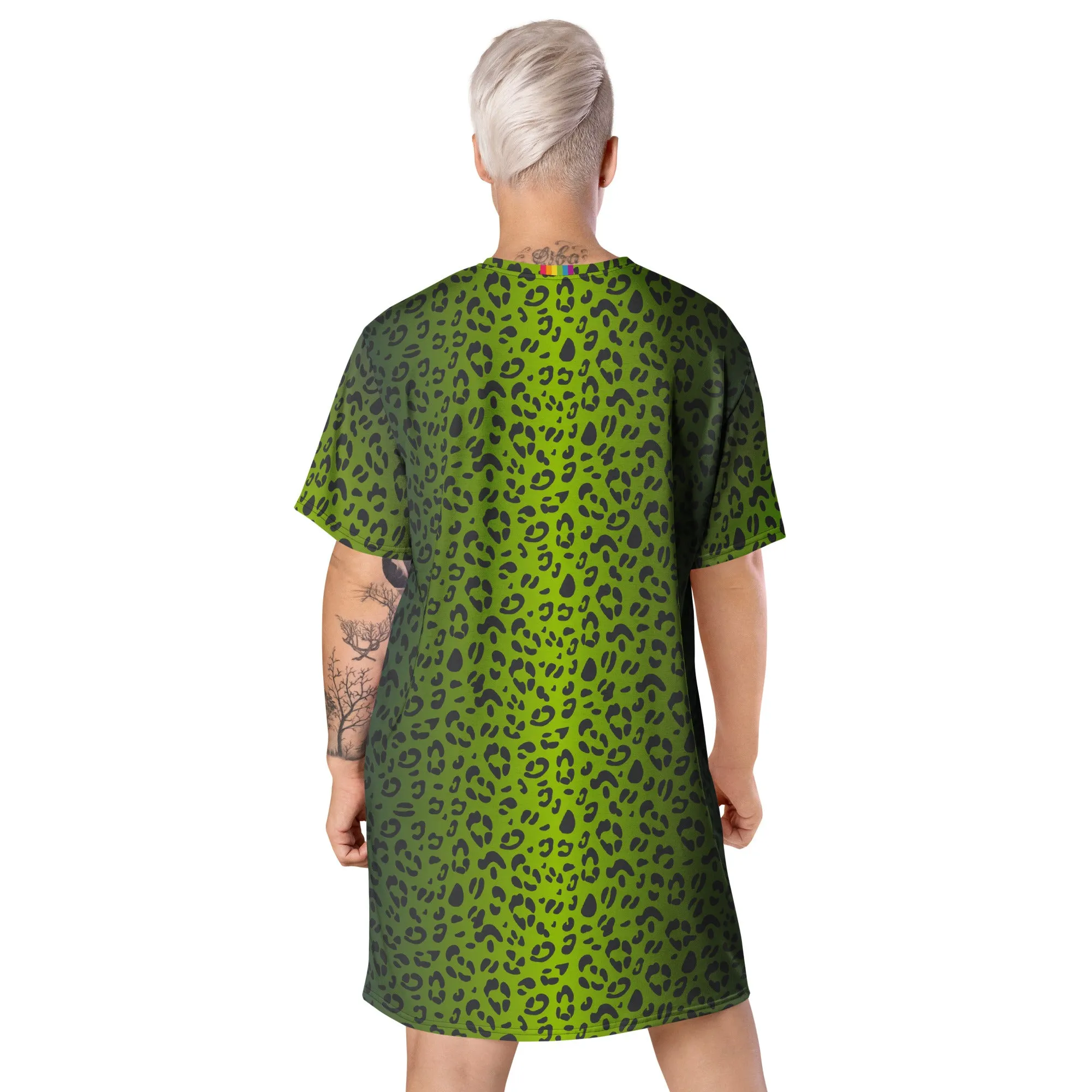 Green Leopard Print T-shirt Dress
