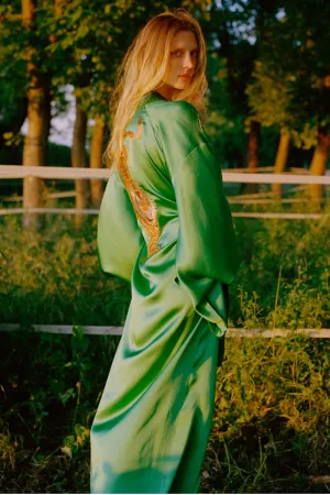 Green Pure Silk Tiger Urban Kimono