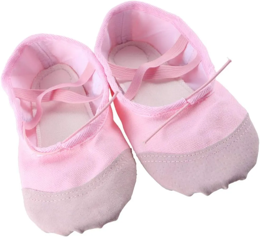 Healifty 1 Pair Ballet Shoes Slippers Ballerina Flats Canvas Ballroom Dance Shoes Soft Yoga Shoes Slippers for Toddler Girls Adults - Size 22 (Pink)