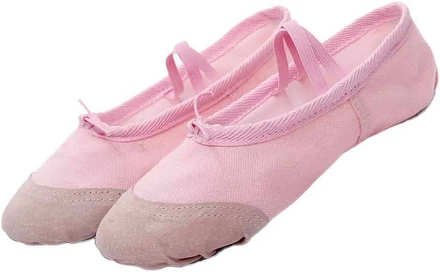 Healifty 1 Pair Ballet Shoes Slippers Ballerina Flats Canvas Ballroom Dance Shoes Soft Yoga Shoes Slippers for Toddler Girls Adults - Size 22 (Pink)