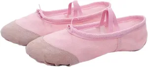 Healifty 1 Pair Ballet Shoes Slippers Ballerina Flats Canvas Ballroom Dance Shoes Soft Yoga Shoes Slippers for Toddler Girls Adults - Size 22 (Pink)