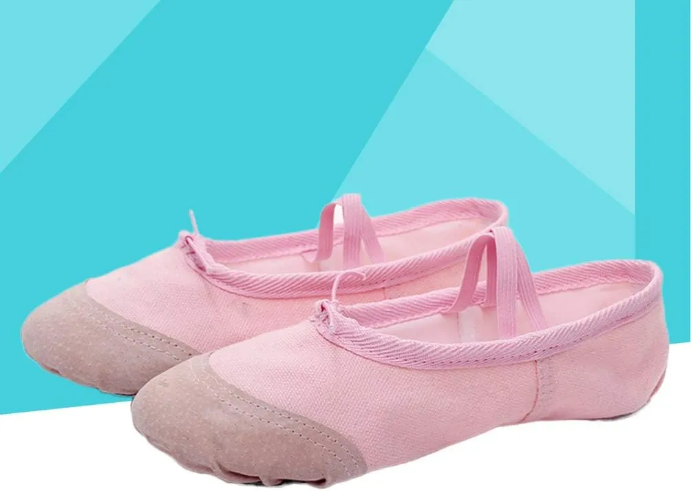 Healifty 1 Pair Ballet Shoes Slippers Ballerina Flats Canvas Ballroom Dance Shoes Soft Yoga Shoes Slippers for Toddler Girls Adults - Size 22 (Pink)