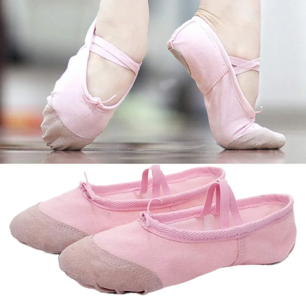Healifty 1 Pair Ballet Shoes Slippers Ballerina Flats Canvas Ballroom Dance Shoes Soft Yoga Shoes Slippers for Toddler Girls Adults - Size 22 (Pink)