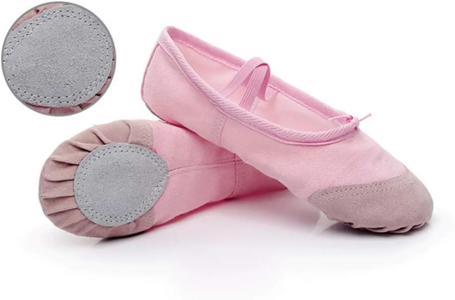Healifty 1 Pair Ballet Shoes Slippers Ballerina Flats Canvas Ballroom Dance Shoes Soft Yoga Shoes Slippers for Toddler Girls Adults - Size 22 (Pink)