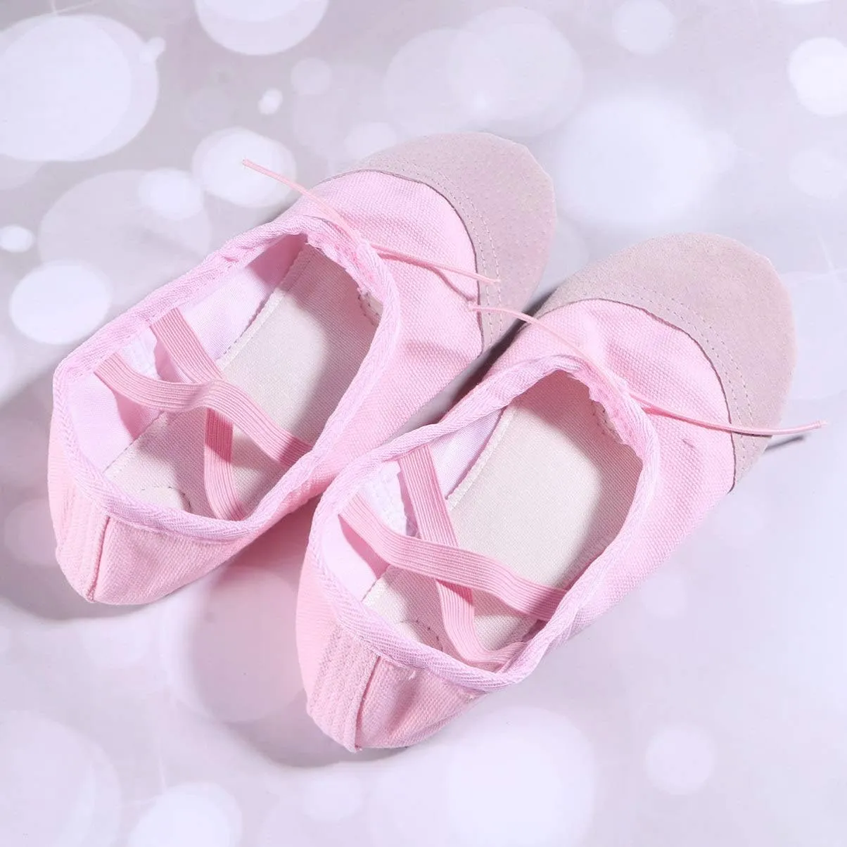 Healifty 1 Pair Ballet Shoes Slippers Ballerina Flats Canvas Ballroom Dance Shoes Soft Yoga Shoes Slippers for Toddler Girls Adults - Size 22 (Pink)