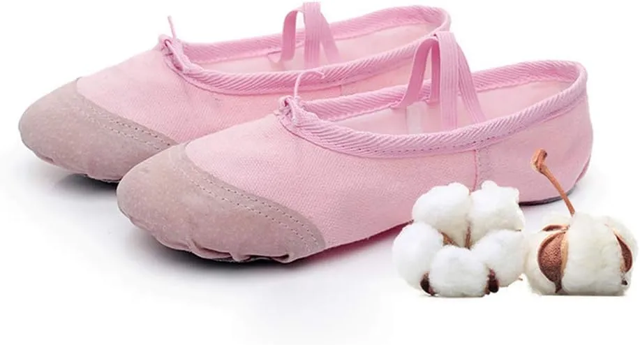 Healifty 1 Pair Ballet Shoes Slippers Ballerina Flats Canvas Ballroom Dance Shoes Soft Yoga Shoes Slippers for Toddler Girls Adults - Size 22 (Pink)