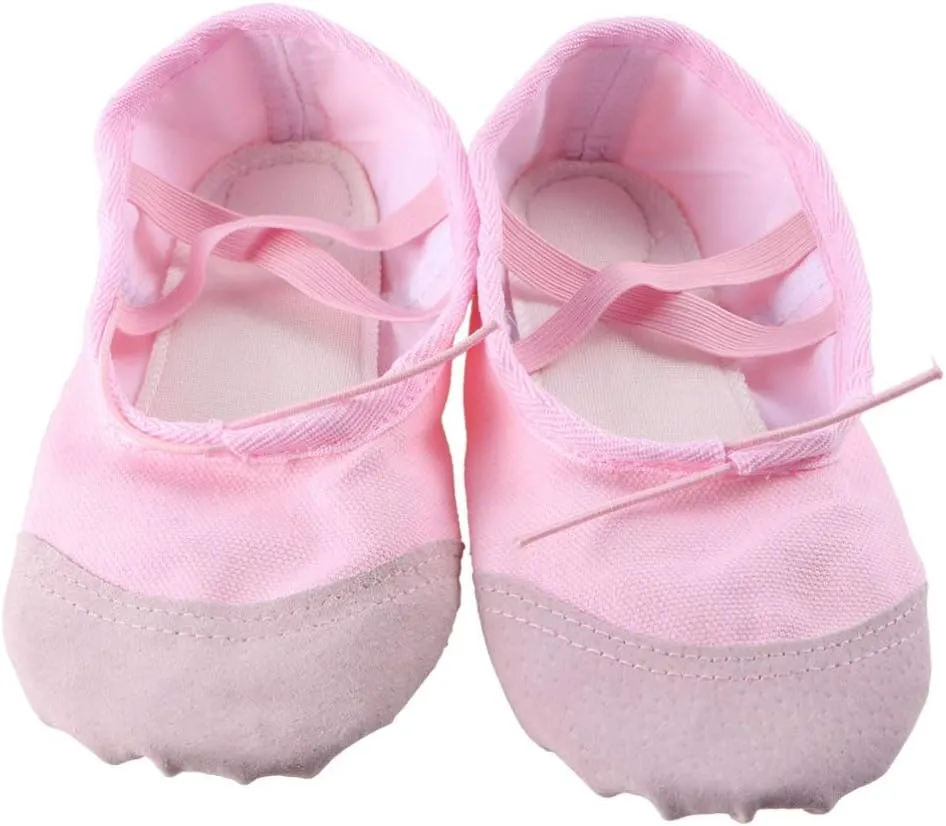 Healifty 1 Pair Ballet Shoes Slippers Ballerina Flats Canvas Ballroom Dance Shoes Soft Yoga Shoes Slippers for Toddler Girls Adults - Size 22 (Pink)