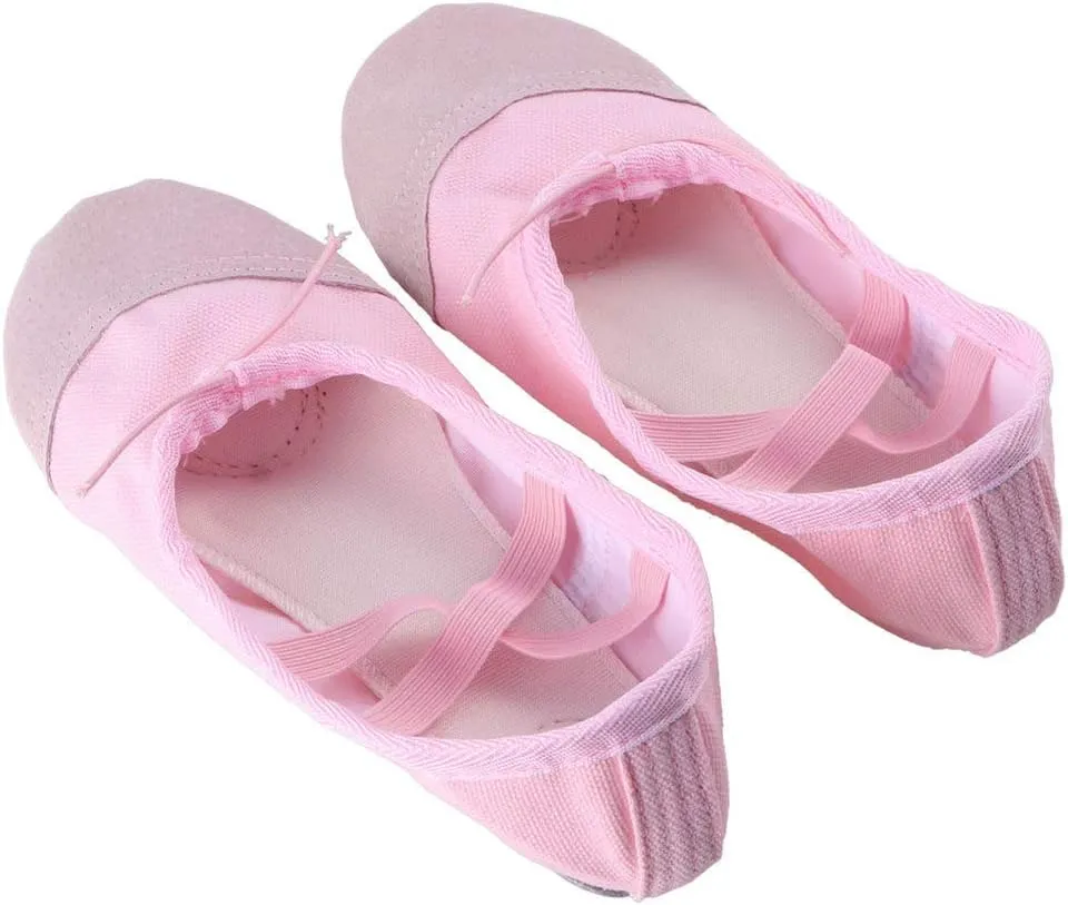 Healifty 1 Pair Ballet Shoes Slippers Ballerina Flats Canvas Ballroom Dance Shoes Soft Yoga Shoes Slippers for Toddler Girls Adults - Size 22 (Pink)