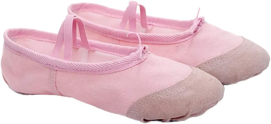 Healifty 1 Pair Ballet Shoes Slippers Ballerina Flats Canvas Ballroom Dance Shoes Soft Yoga Shoes Slippers for Toddler Girls Adults - Size 22 (Pink)