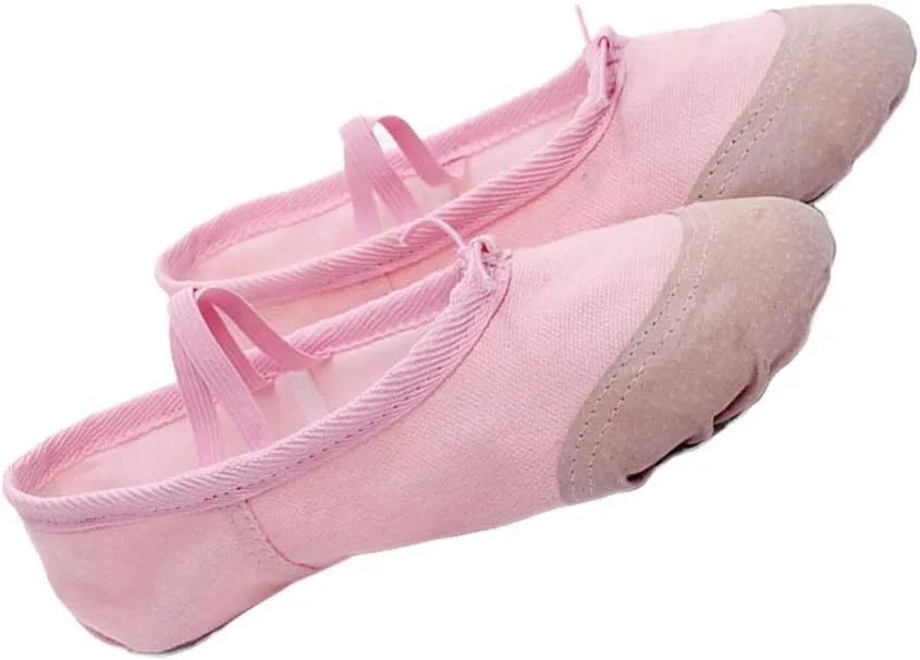 Healifty 1 Pair Ballet Shoes Slippers Ballerina Flats Canvas Ballroom Dance Shoes Soft Yoga Shoes Slippers for Toddler Girls Adults - Size 22 (Pink)
