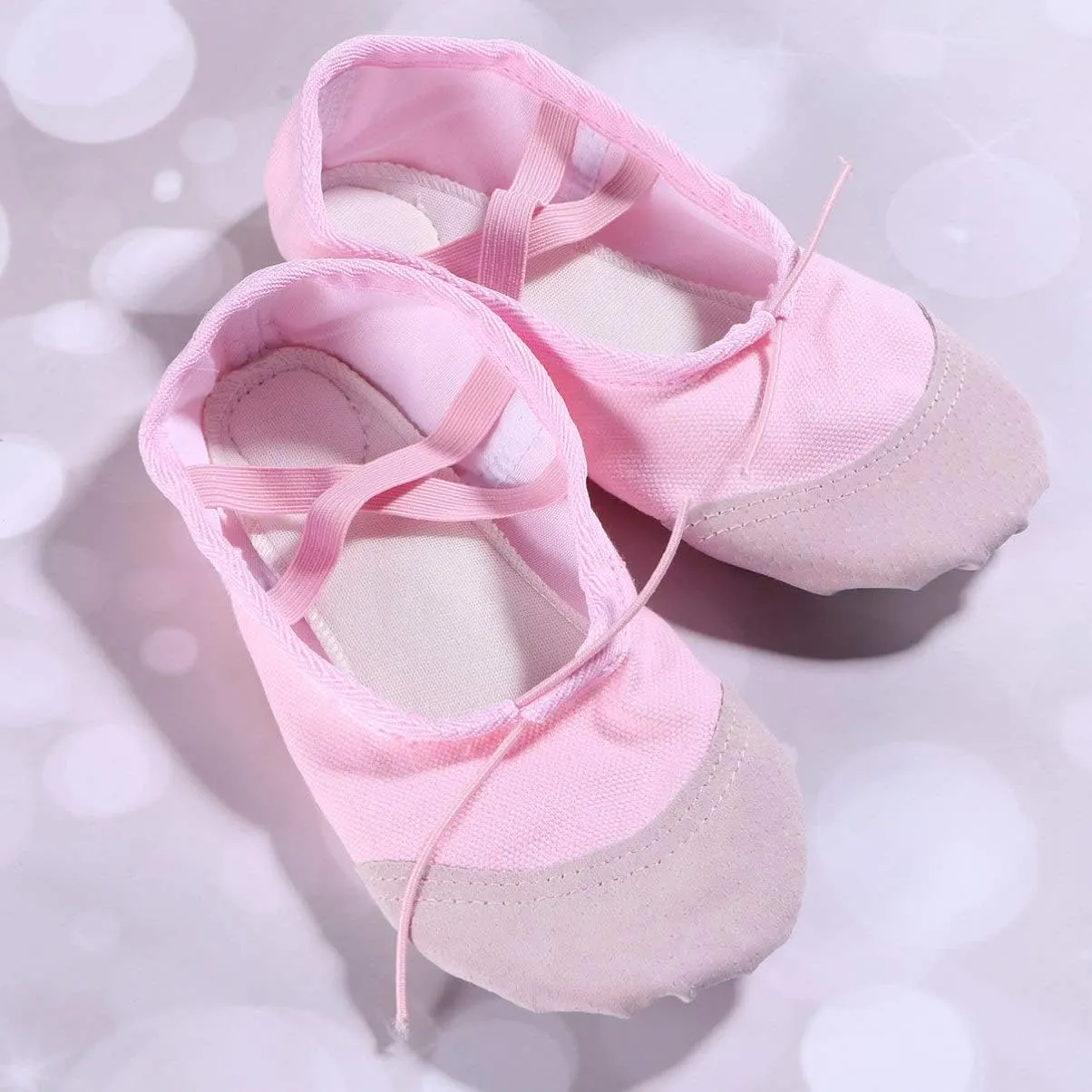 Healifty 1 Pair Ballet Shoes Slippers Ballerina Flats Canvas Ballroom Dance Shoes Soft Yoga Shoes Slippers for Toddler Girls Adults - Size 22 (Pink)