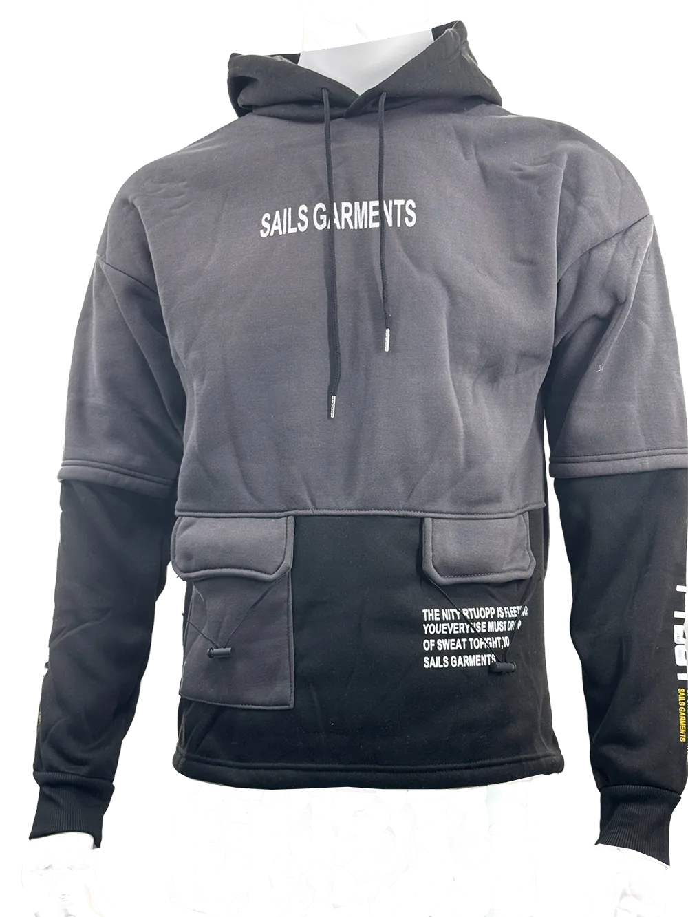 HOD25004 Unisex 100% Polyester Fleece Hoodie in Grey with Black color contrast