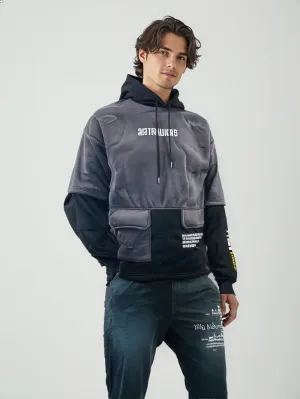 HOD25004 Unisex 100% Polyester Fleece Hoodie in Grey with Black color contrast
