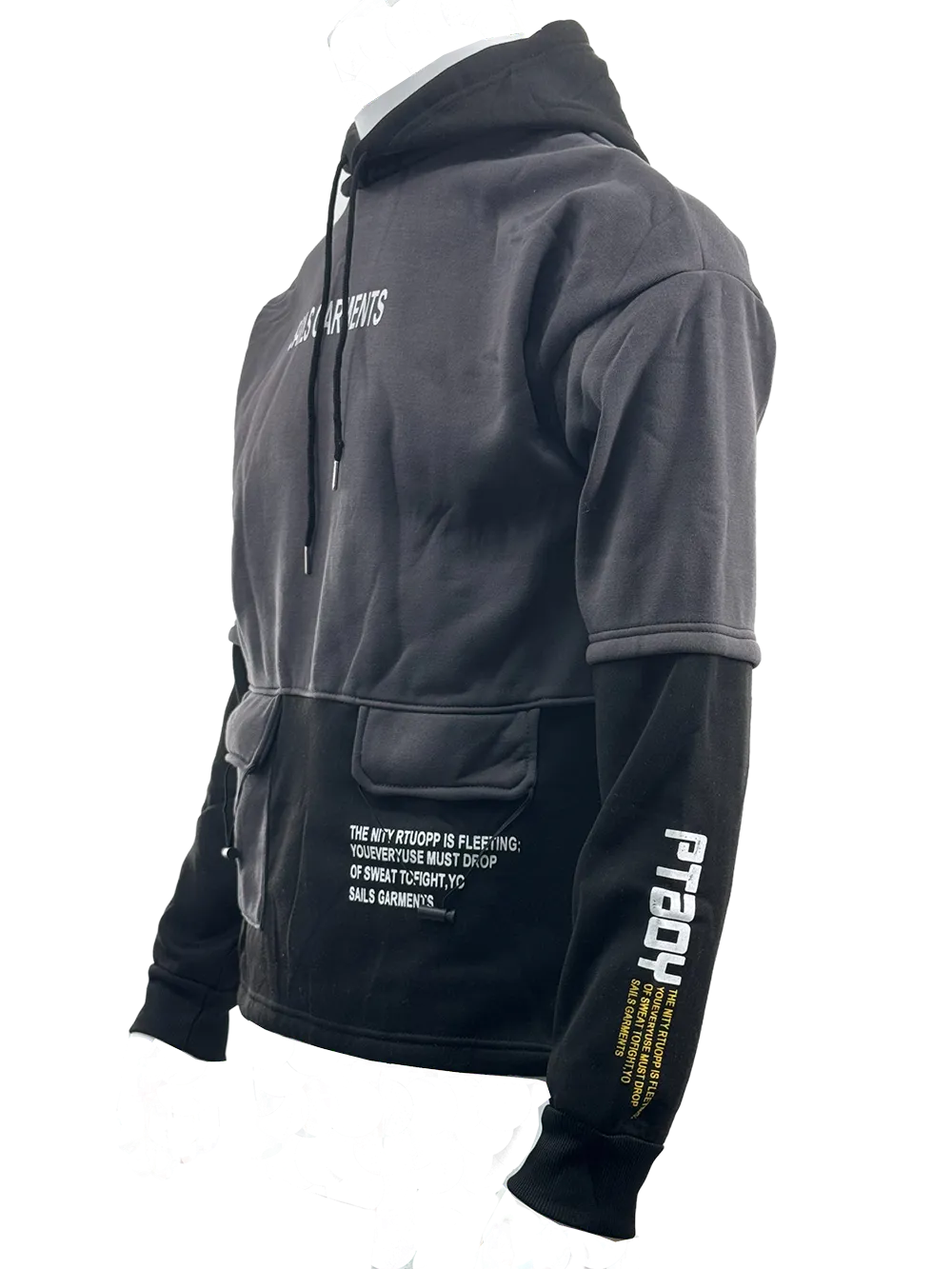 HOD25004 Unisex 100% Polyester Fleece Hoodie in Grey with Black color contrast