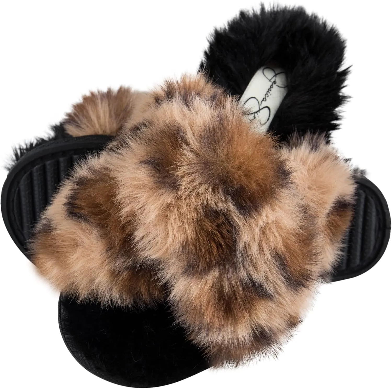 Jessica Simpson Girl's Plush Faux Fur Slip on House Slippers with Memory Foam