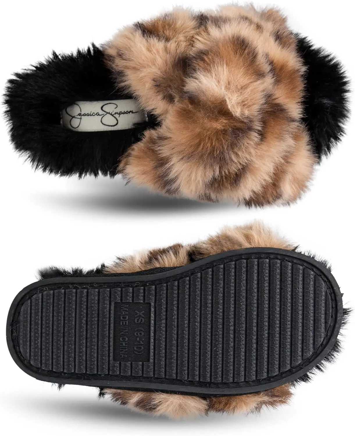 Jessica Simpson Girl's Plush Faux Fur Slip on House Slippers with Memory Foam