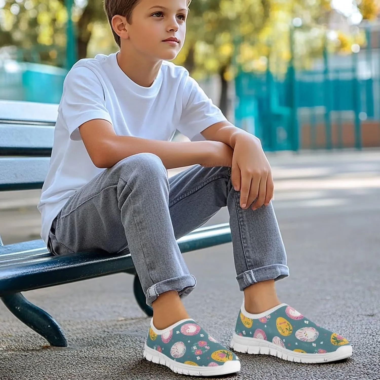 Kids Breathable Sneakers Slip On Casual Shoes Boys Girls Lightweight Cozy Walking Shoe for Workout Size 11-15 White Sole